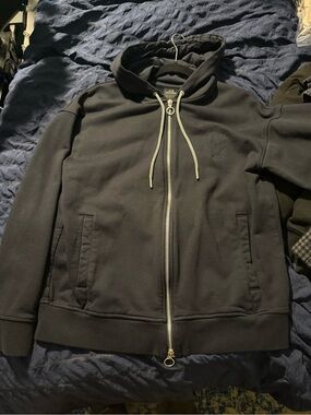 Armani Exchange Black Full-Zip Hooded Jacket with Contrasting Drawcords